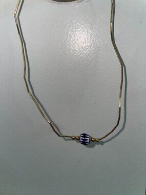 Necklace with white & blue beaded pendant